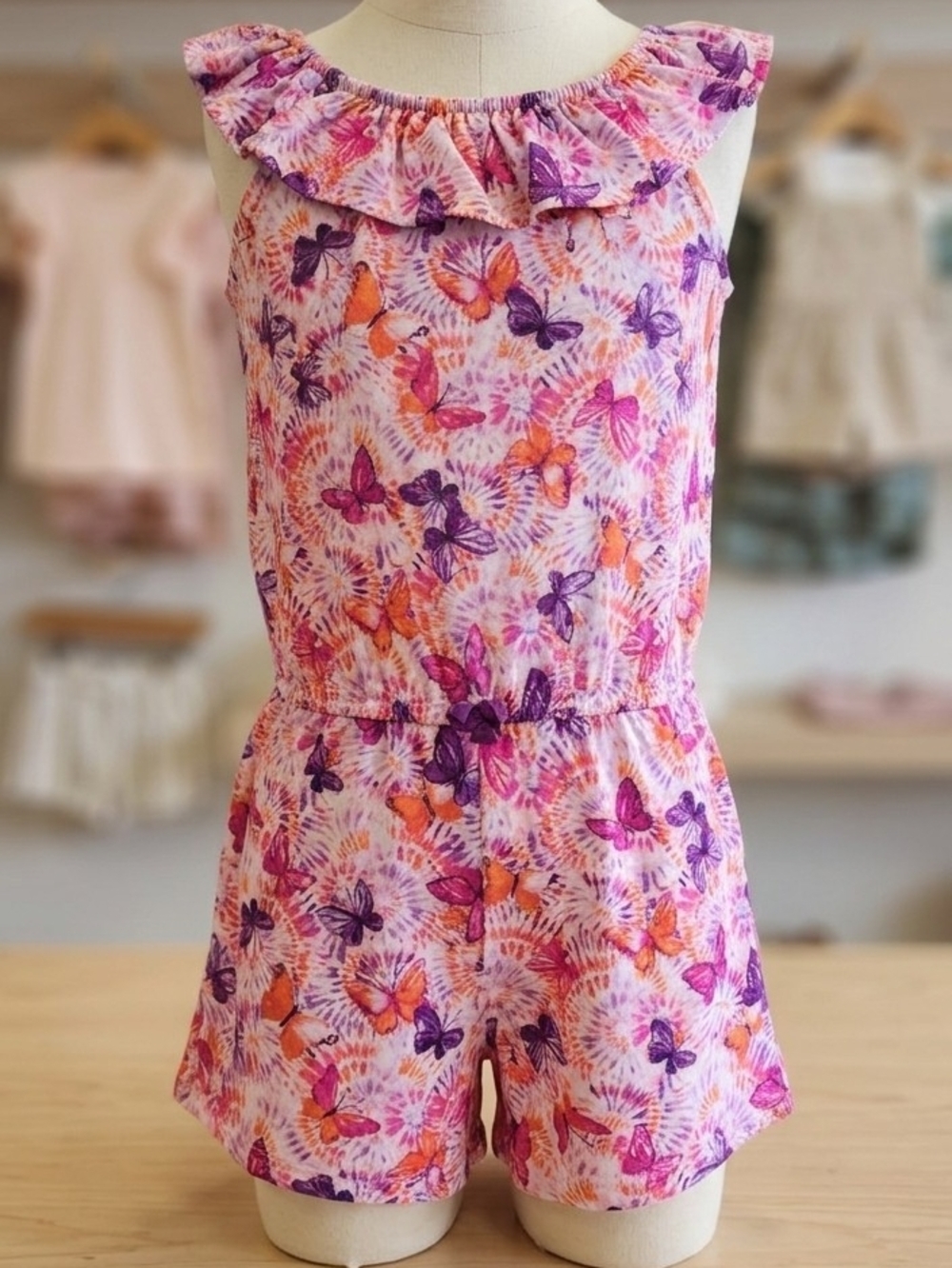 wonder nation Pink Purple & Orange Butterfly Ruffle Romper